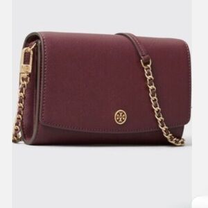 Tory Burch Burgundy Crossbody Bag with Gold Chain